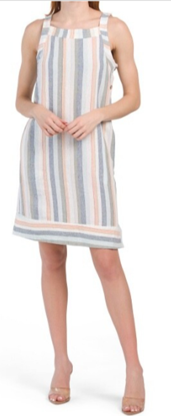 For Cynthia Linen Blend Striped Shift Dress Womens Sleeveless Beachy Boho M 8-12